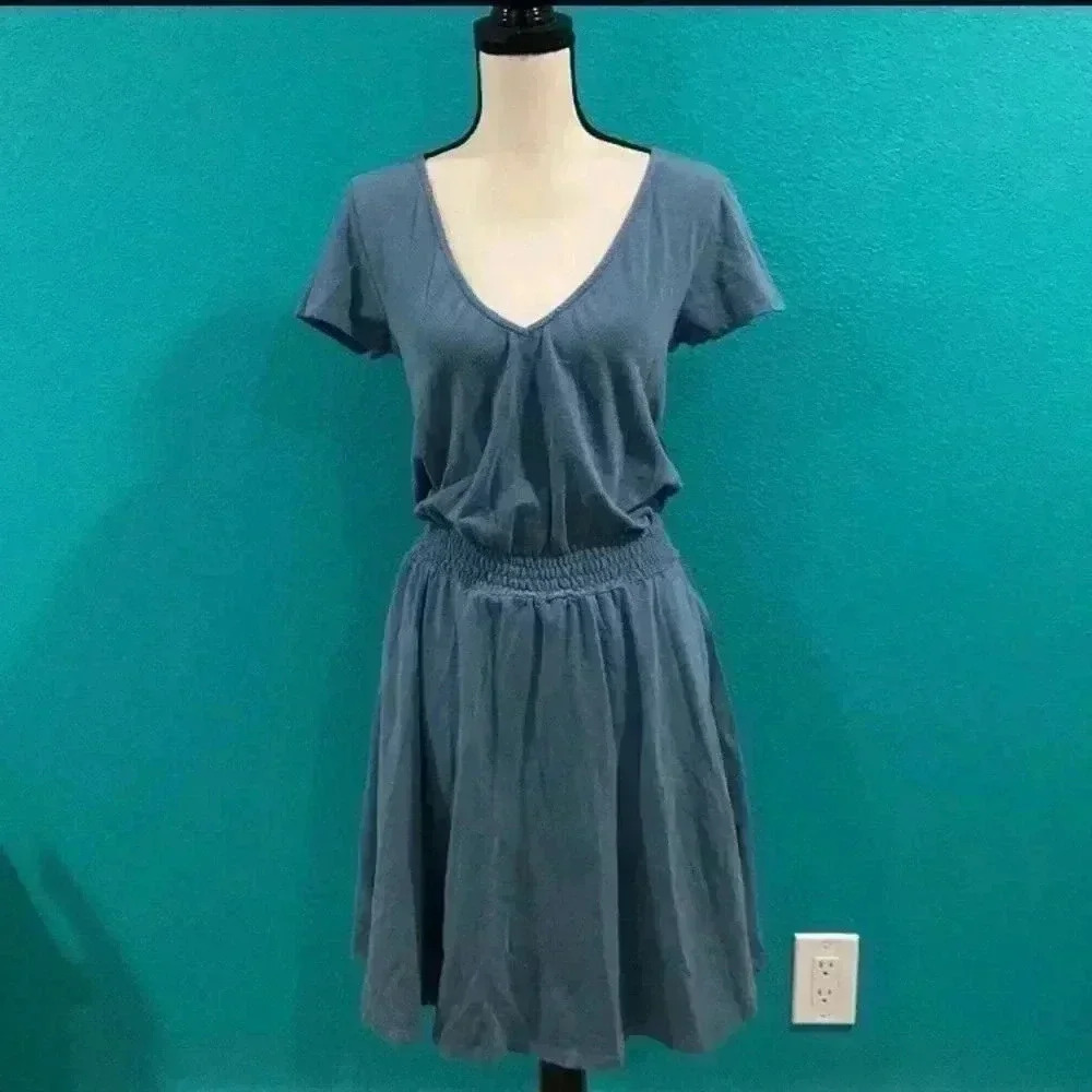 Synergy organic clothing blue polka dot dress in size small